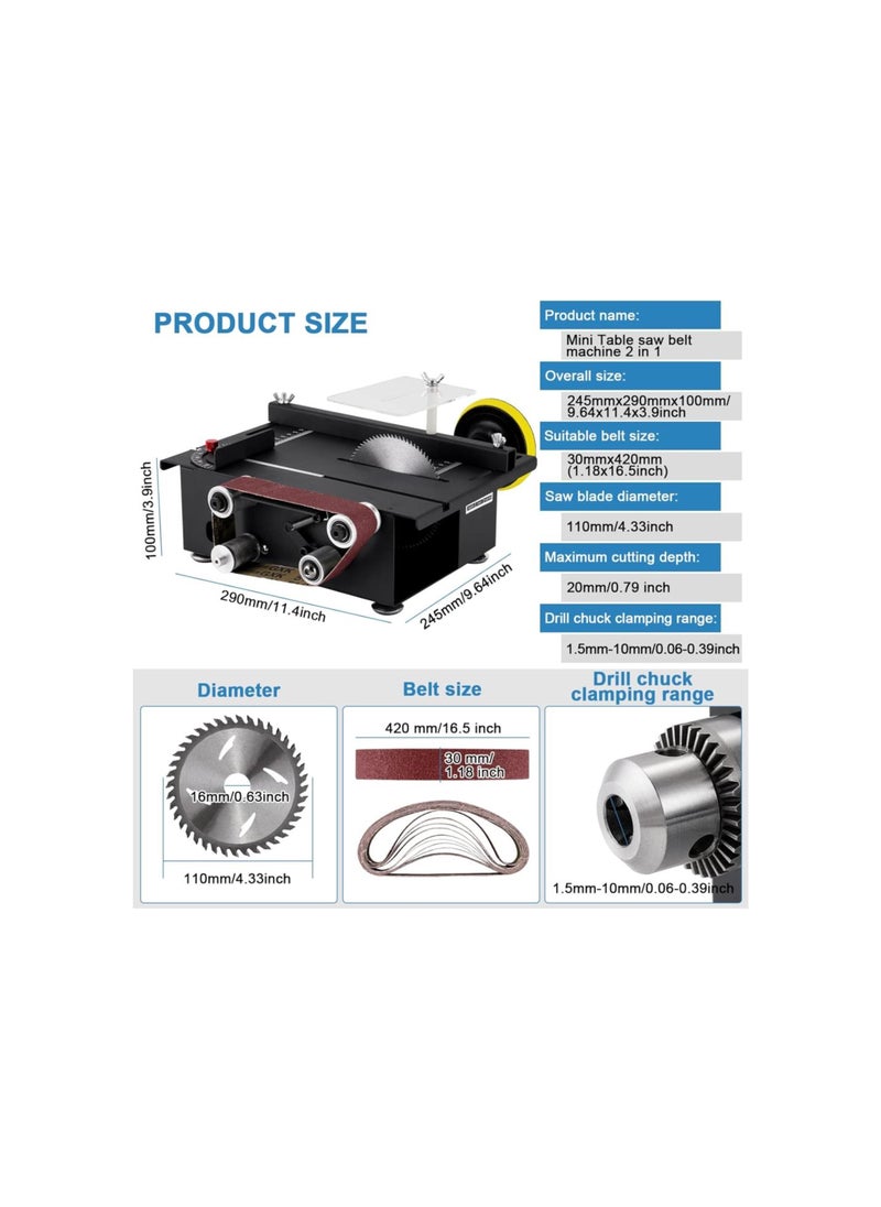 silvercnc - Mini Multifunctional Table Saw 300W 0.8" Cut Depth, 1.2” x 16” Belt Sander 6” Disc Sander for Crafts Wood Stone Cutting and Grinding, w/ 10 Sanding Belts and 5 Sandpapers - Image 1