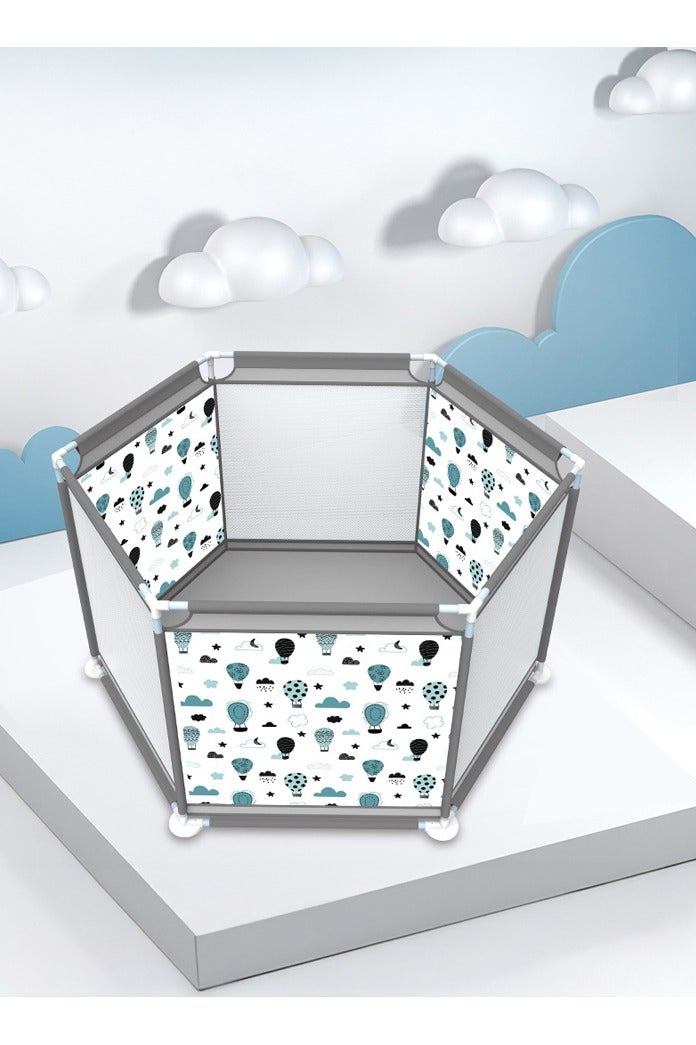 فيفا كيدز ساحة لعب للأطفال من فيڤاكيدز، 112 × 112 × 59 سم، تصميم سداسي آمن مع شبك قابل للتنفس، مانع للانقلاب، سياج أطفال قابل للنقل للاستخدام الداخلي والخارجي (رمادي) - Image 1