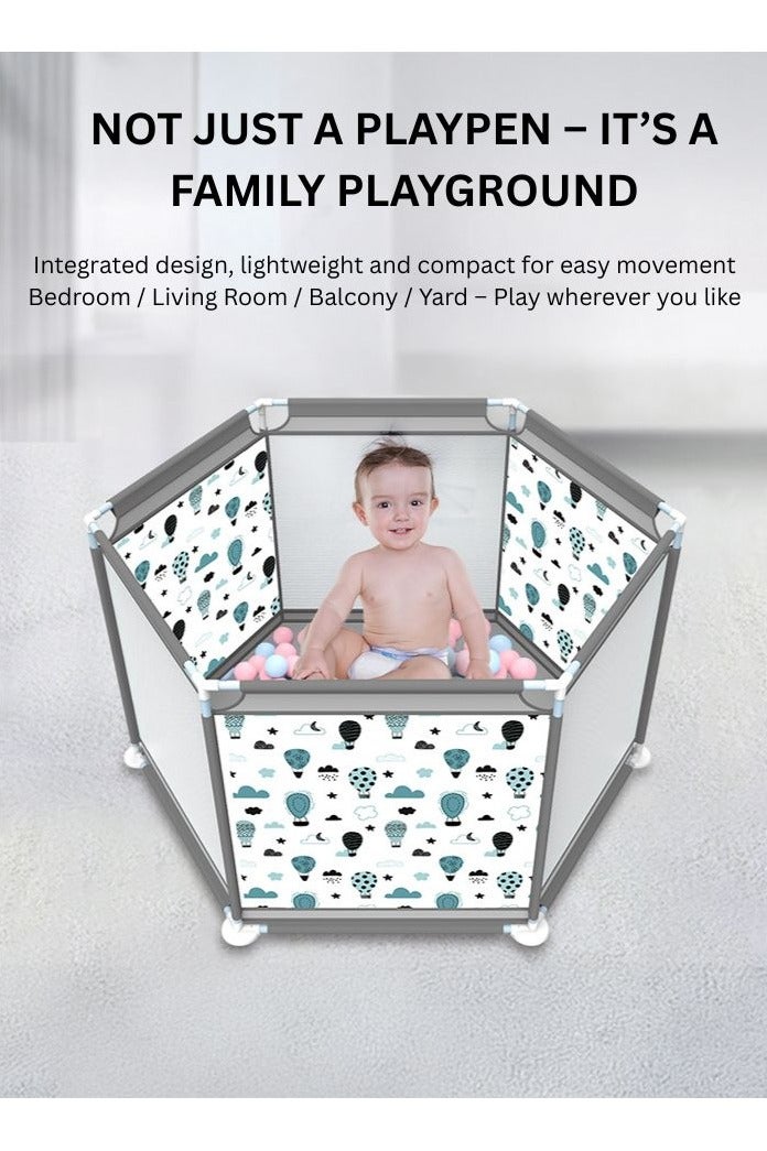 فيفا كيدز ساحة لعب للأطفال من فيڤاكيدز، 112 × 112 × 59 سم، تصميم سداسي آمن مع شبك قابل للتنفس، مانع للانقلاب، سياج أطفال قابل للنقل للاستخدام الداخلي والخارجي (رمادي) - Image 4