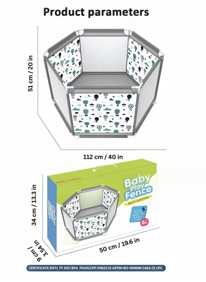 فيفا كيدز ساحة لعب للأطفال من فيڤاكيدز، 112 × 112 × 59 سم، تصميم سداسي آمن مع شبك قابل للتنفس، مانع للانقلاب، سياج أطفال قابل للنقل للاستخدام الداخلي والخارجي (رمادي) - Image 2