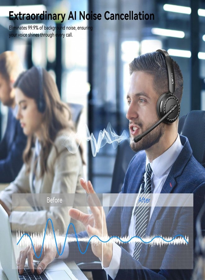 LEVN Wireless Headset, Wireless Headset with Mic for Work, (Noise Cancelling & Mute Button), Bluetooth Headset with Microphone from Home/Office/PC/Call Center/Computer/Laptop/Teams/Zoom (Black) - Image 2