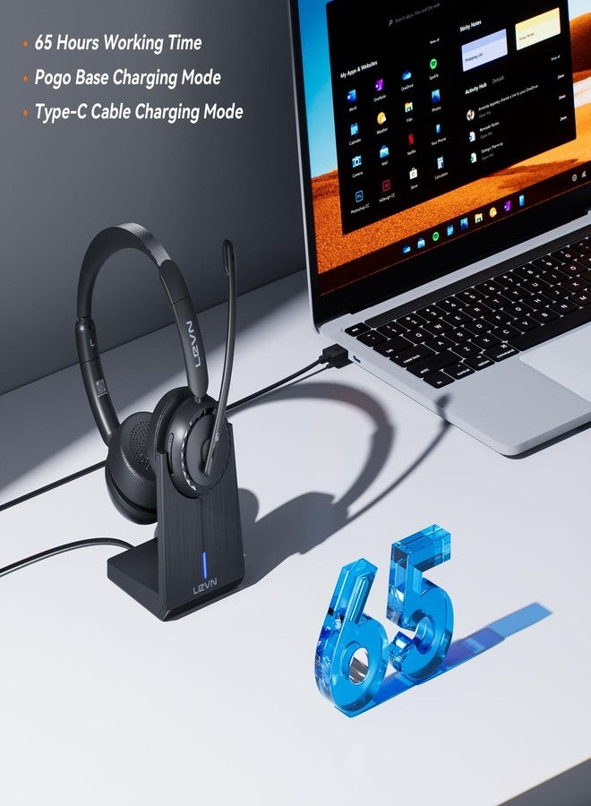 LEVN Wireless Headset, Wireless Headset with Mic for Work, (Noise Cancelling & Mute Button), Bluetooth Headset with Microphone from Home/Office/PC/Call Center/Computer/Laptop/Teams/Zoom (Black) - Image 4
