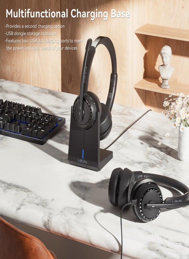 LEVN Wireless Headset, Wireless Headset with Mic for Work, (Noise Cancelling & Mute Button), Bluetooth Headset with Microphone from Home/Office/PC/Call Center/Computer/Laptop/Teams/Zoom (Black) - Image 3