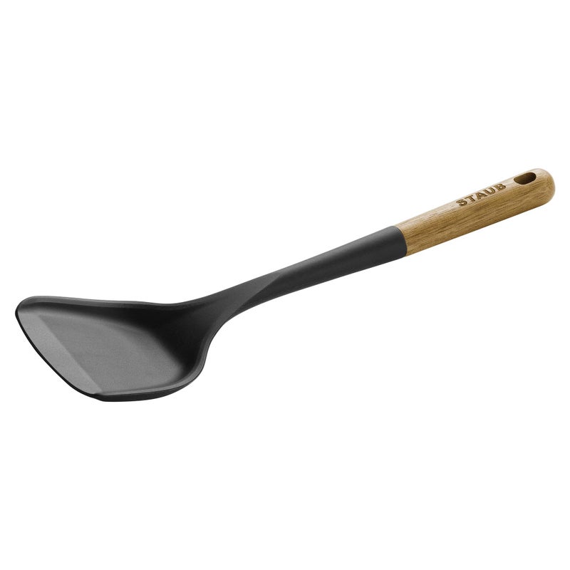 STAUB Wok Spatula, Perfect for Scooping, Flipping, Stirring, and Turning Stir Fries, One Size, Durable BPA-free Matte Black Silicone, Acacia Wood Handles, Safe for Nonstick Cooking Surfaces - Image 1