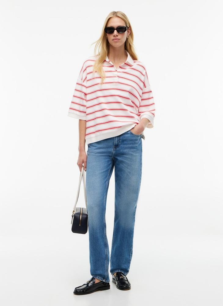 TOMMY HILFIGER Oversized Fit Stripe Polo Shirt - Image 4