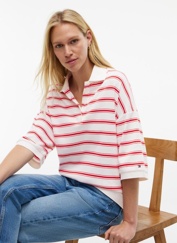 TOMMY HILFIGER Oversized Fit Stripe Polo Shirt - Image 3