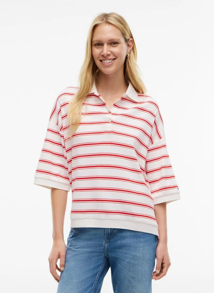 Oversized Fit Stripe Polo Shirt