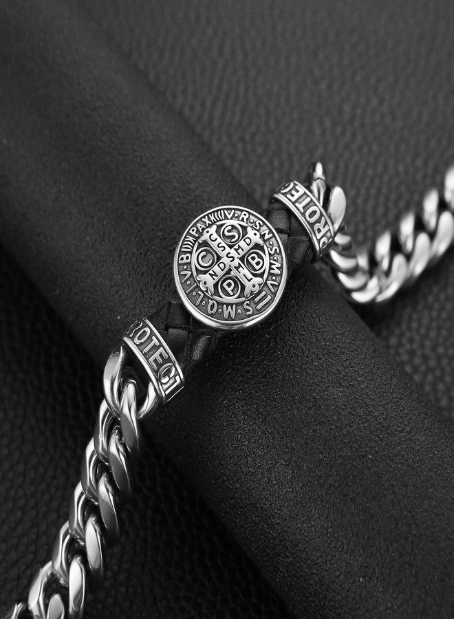 HZMAN 8.5Inch Cuban Link Bracelet for Men Silver Stainless Steel Heavy Biker Link Bracelet, 8.5in, Stainless Steel, no gemstone - Image 4