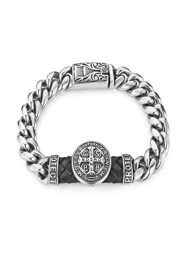 HZMAN 8.5Inch Cuban Link Bracelet for Men Silver Stainless Steel Heavy Biker Link Bracelet, 8.5in, Stainless Steel, no gemstone - Image 1