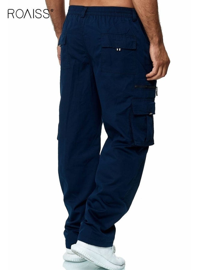 رويس بنطلون كارغو رجالي كاجوال متعدد الجيوب، رياضي بقصّة مستقيمة، خفيف الوزن، بنطلون للمشي لمسافات طويلة، بنطلون عمل، بنطلون رياضيبنطال رياضي للجري في الهواء الطلق بلون واحد - Image 2