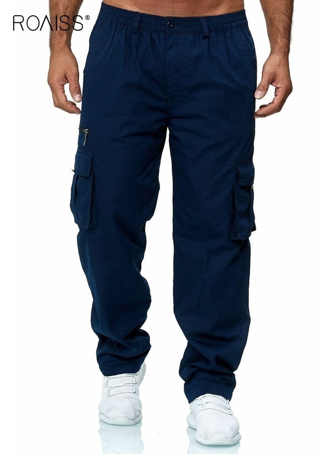 رويس بنطلون كارغو رجالي كاجوال متعدد الجيوب، رياضي بقصّة مستقيمة، خفيف الوزن، بنطلون للمشي لمسافات طويلة، بنطلون عمل، بنطلون رياضيبنطال رياضي للجري في الهواء الطلق بلون واحد - Image 1