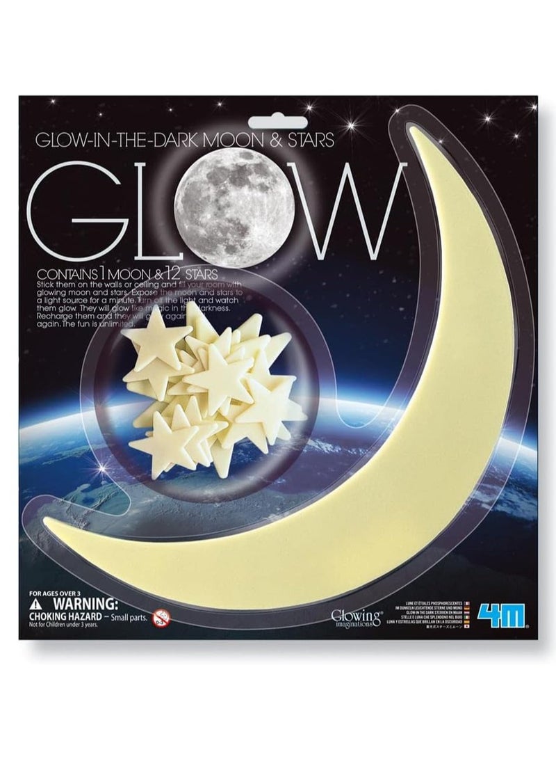4M Glow in the Dark Moon & Stars – Luminous Wall and Ceiling Decoration Set with Adhesive for Kids Rooms, Educational Space-Themed STEM Gift for Imaginative Play and Nighttime Fun Ages 3+ | 00-05215 - Image 1