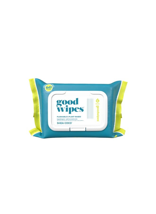 goodwipes Goodwipes Flushable & Plant-Based Wipes with Botanicals | Dispenser for At-Home Use | Shea-Coco with Aloe Septic and Sewer Safe | 60 count (1 pack) - Biggest Wipes - Image 1