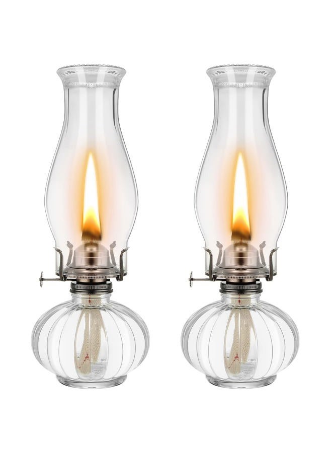 Riakrum 2 Set Chamber Oil Lamp for Indoor Use Classic Kerosene Hurricane Oil Lamp Glass Vintage Large Lantern with Adjustable Fire Wick for Home, 13 inch High(Clear) - Image 1
