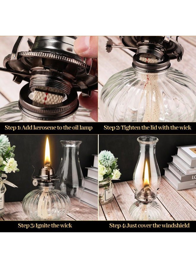Riakrum 2 Set Chamber Oil Lamp for Indoor Use Classic Kerosene Hurricane Oil Lamp Glass Vintage Large Lantern with Adjustable Fire Wick for Home, 13 inch High(Clear) - Image 4