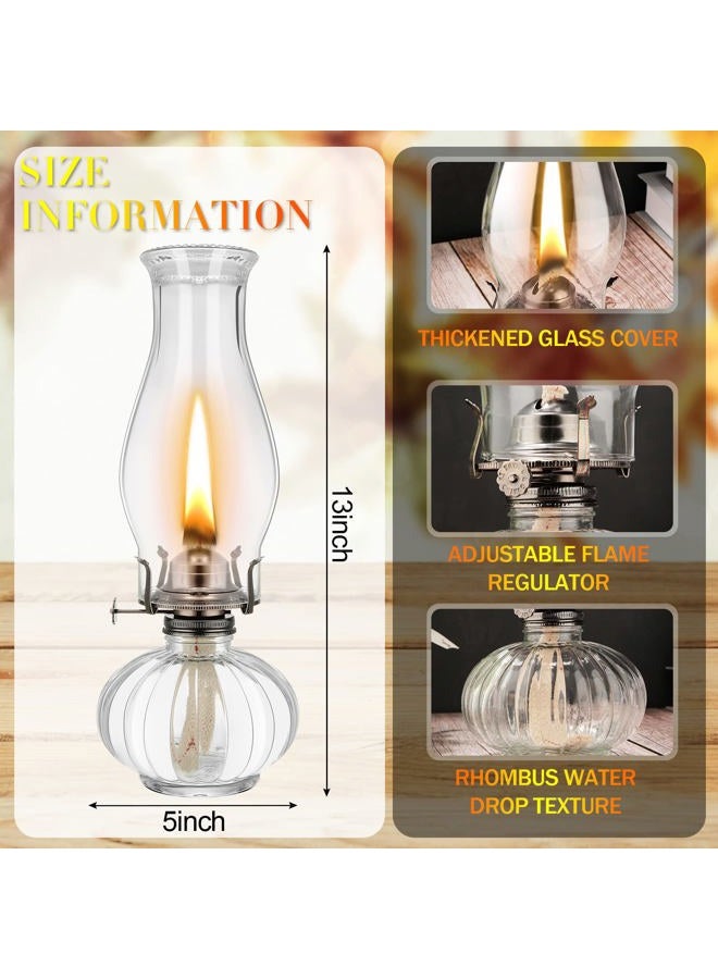 Riakrum 2 Set Chamber Oil Lamp for Indoor Use Classic Kerosene Hurricane Oil Lamp Glass Vintage Large Lantern with Adjustable Fire Wick for Home, 13 inch High(Clear) - Image 2