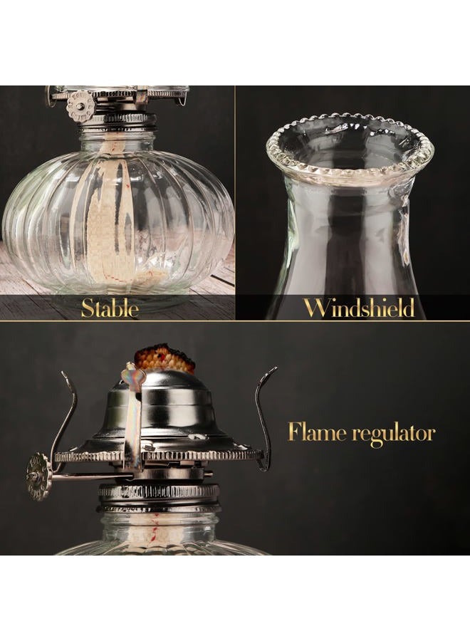 Riakrum 2 Set Chamber Oil Lamp for Indoor Use Classic Kerosene Hurricane Oil Lamp Glass Vintage Large Lantern with Adjustable Fire Wick for Home, 13 inch High(Clear) - Image 3