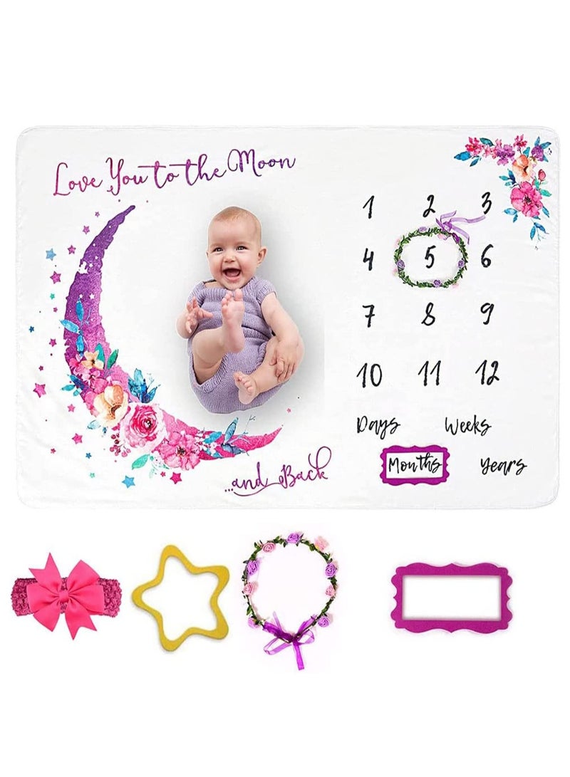 Gonice Baby Monthly Milestone Blanket Boy/Girl- Baby Photo Blanket for Newborn Baby Shower, Baby Gifts for Newborn,Including 1 Garland, 1 Baby Turban And 2Photo Frames  - Image 1