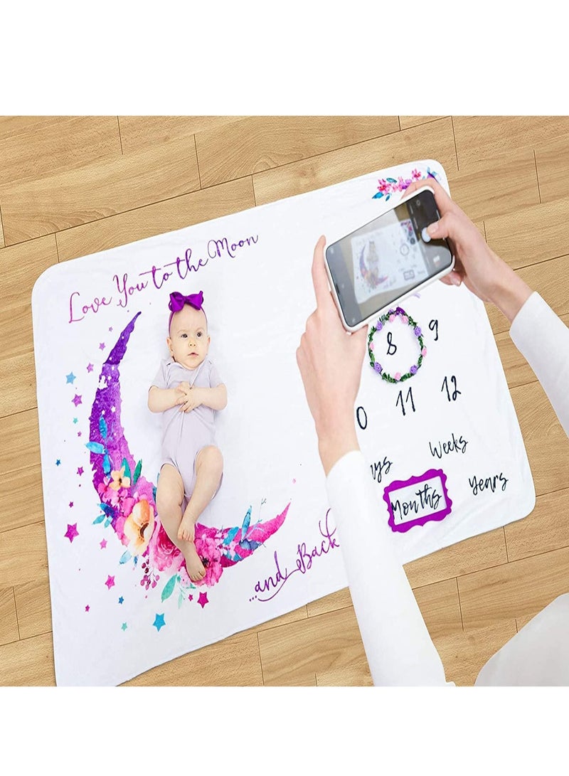 Gonice Baby Monthly Milestone Blanket Boy/Girl- Baby Photo Blanket for Newborn Baby Shower, Baby Gifts for Newborn,Including 1 Garland, 1 Baby Turban And 2Photo Frames  - Image 3