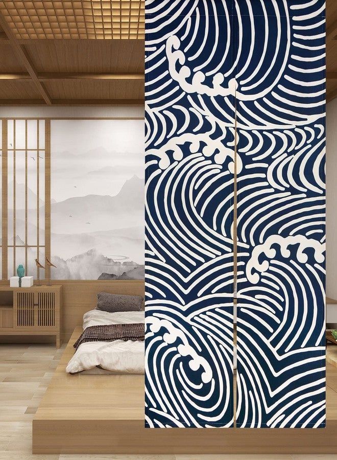 LIGICKY Japanese Noren Doorway Curtain Tranditional Wave Printed Window Treatment Door Tapestry for Home Restaurant Decoration 33.5" Width x 59" Long, Blue and White - Image 2