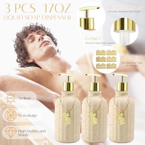 WSBArt 32PCS Bathroom Accessories Set Bathroom SetBeige Shower Curtain SetBath Towel SetHand TowelToilet BrushTrash Can 3PCS Soap Dispenser - Image 3