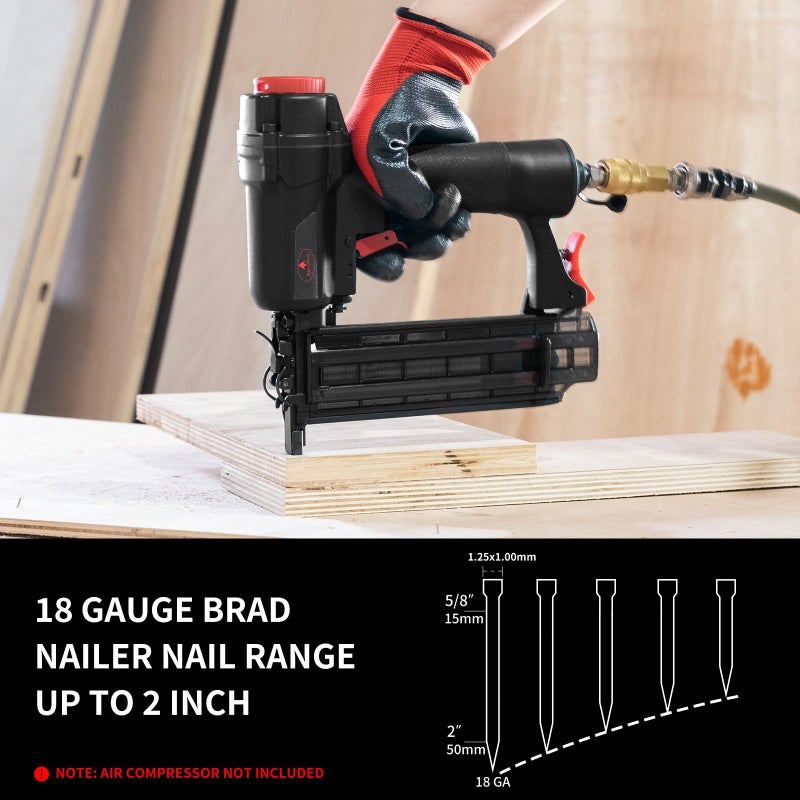 AEROPRO Tools Pneumatic Brad Nailer, 18 Gauge Air Brad Nail Gun with 1000pcs Nails for Upholstery, DIY Project, Woodworking - Image 2