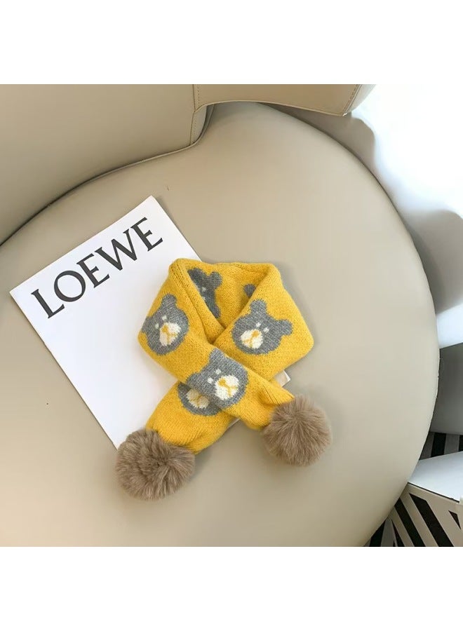 Children's Scarf For Boys And Girls, Fashionable Cross Pullover Scarf, Autumn And Winter Korean Style Warm Contrasting Color Bear Baby Scarf