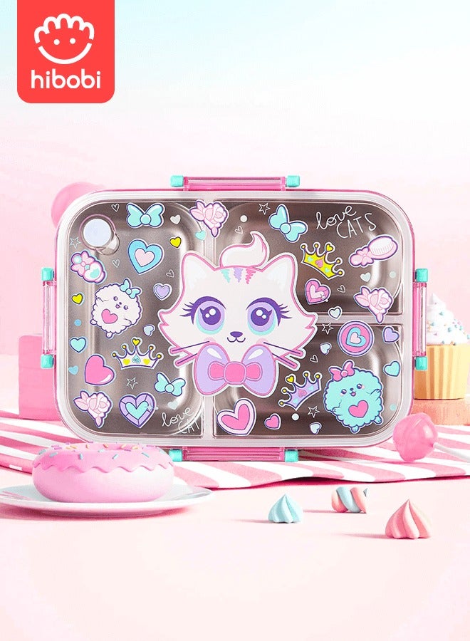 hibobi Kids Lunch Box Stainless Steel Bento Box - Cat Pink - Image 1