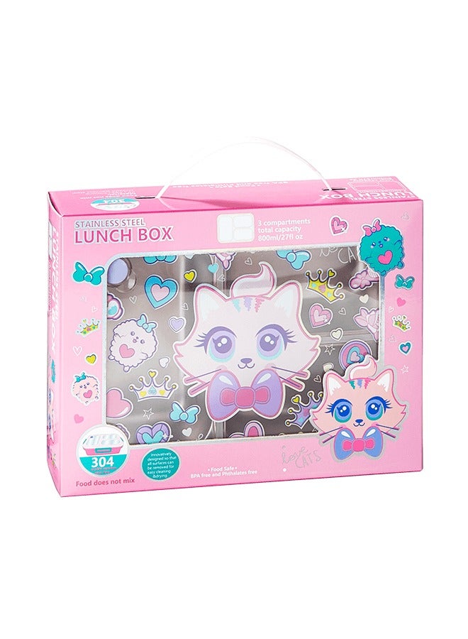 hibobi Kids Lunch Box Stainless Steel Bento Box - Cat Pink - Image 2