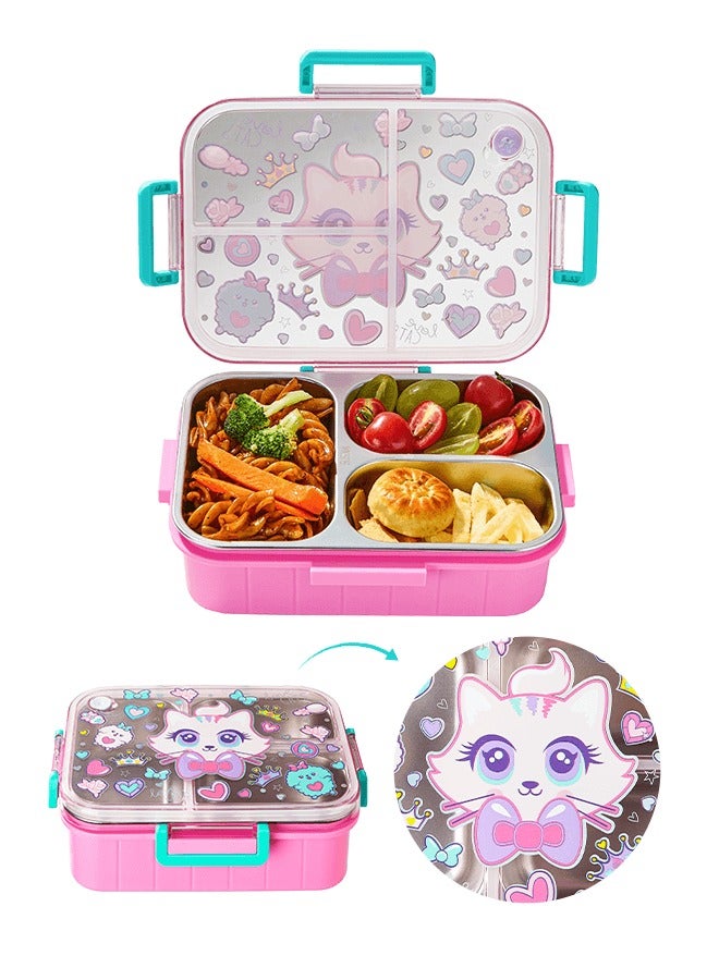 hibobi Kids Lunch Box Stainless Steel Bento Box - Cat Pink - Image 3
