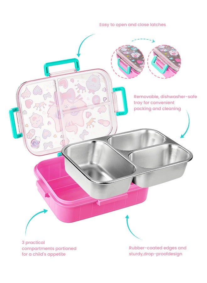 hibobi Kids Lunch Box Stainless Steel Bento Box - Cat Pink - Image 4