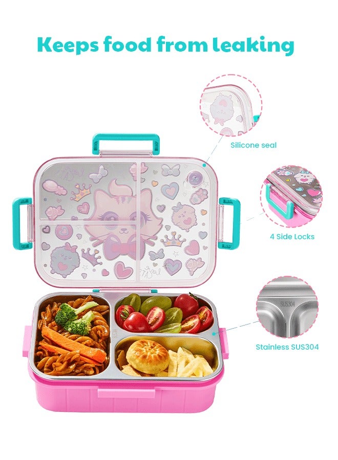 hibobi Kids Lunch Box Stainless Steel Bento Box - Cat Pink - Image 5
