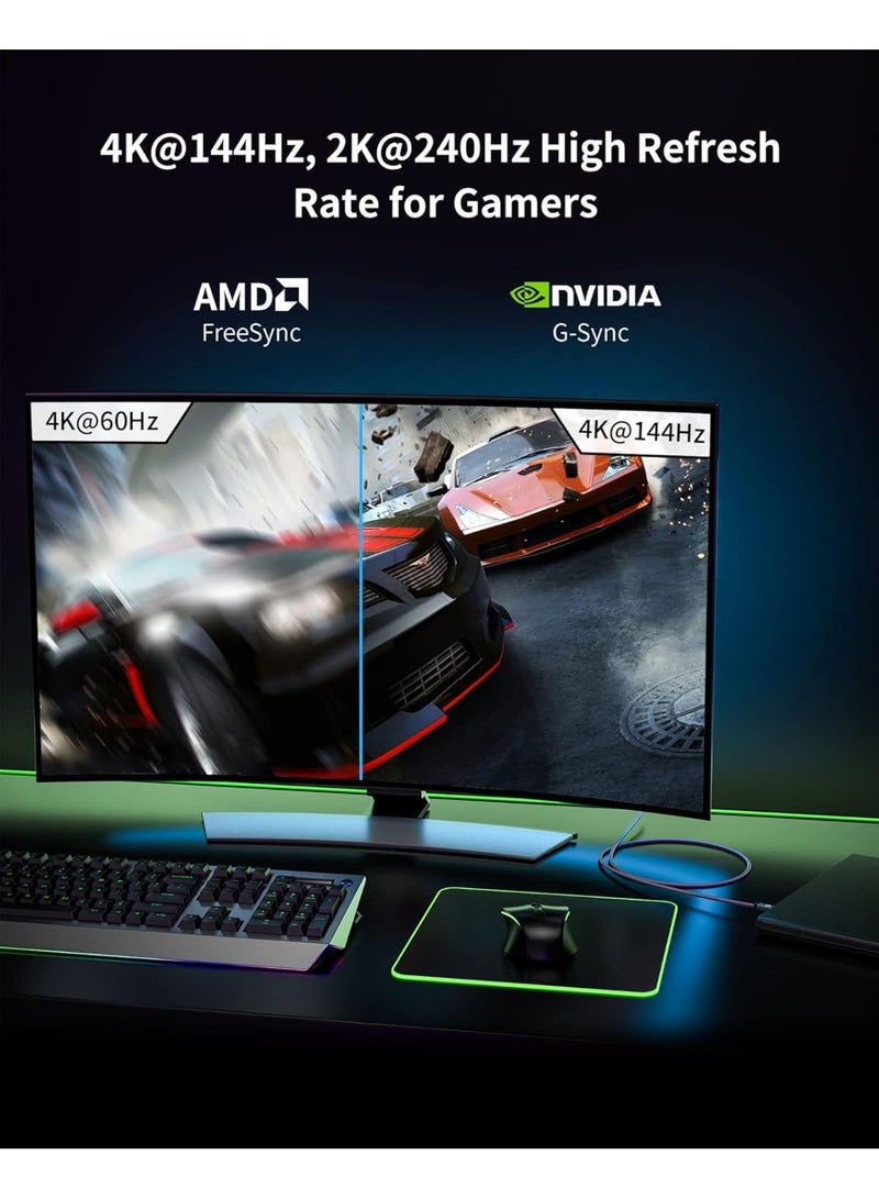 كابل USB C إلى DisplayPort 1.4 [8K@60Hz، 4K@144Hz، 2K@240Hz]، كابل Type C إلى DP 1.4 [32.4 Gbps، متوافق مع Thunderbolt 4/3] لجهاز MacBook Pro M2 M3، Mac Studio، iPhone 15، Odyssey G8 G9، 6.6 قدم - Image 3