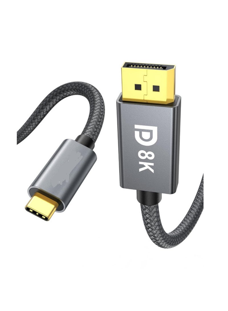 كابل USB C إلى DisplayPort 1.4 [8K@60Hz، 4K@144Hz، 2K@240Hz]، كابل Type C إلى DP 1.4 [32.4 Gbps، متوافق مع Thunderbolt 4/3] لجهاز MacBook Pro M2 M3، Mac Studio، iPhone 15، Odyssey G8 G9، 6.6 قدم - Image 1