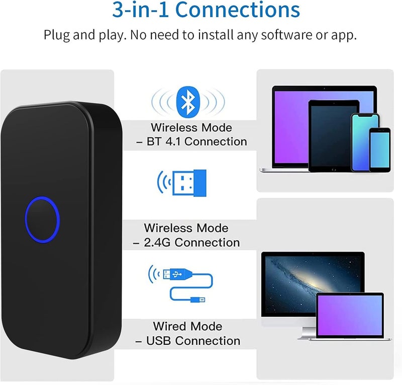 سيمكود ماسح ضوئي لاسلكي بلوتوث مصغر، سيمكود USB محمول يدوي 1D CCD لقارئ الباركود لأنظمة POS/Android/iOS/iMac/Ipad - Image 2
