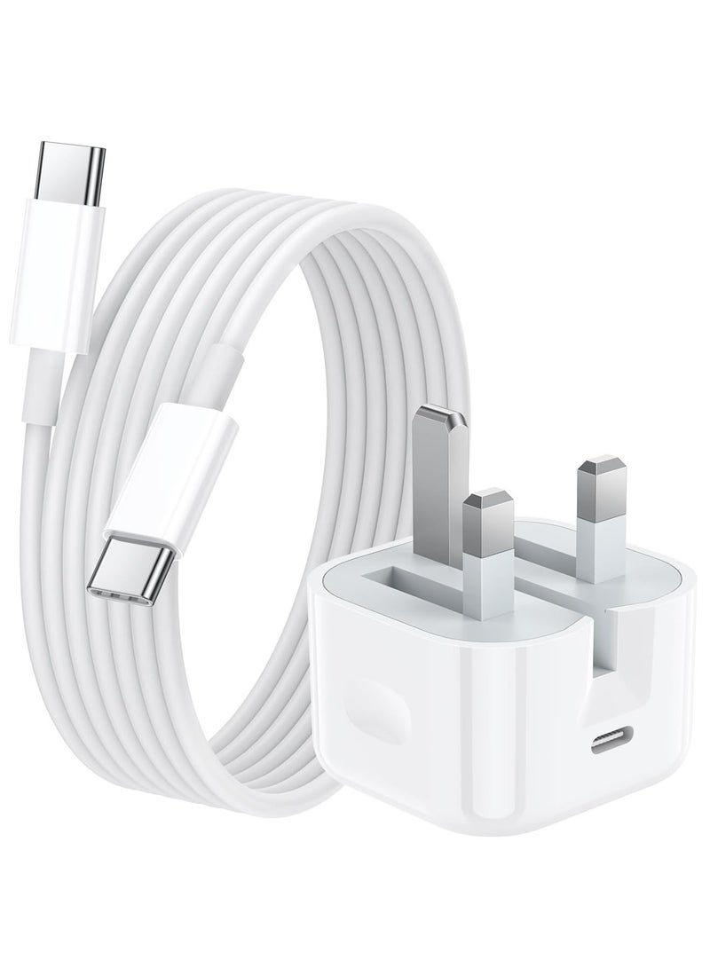 POWER LIFE 20W USB C Wall Charger For iPhone 16 15 Fast Charging ,1.5M Charger Cable Type C to C Compatible with iPhone 16/16 Pro/16 Pro Max/iPhone 15/15 Pro/15 Pro Max 14 13 12 11 iPad Samsung Galaxy Xiaomi Oneplus Etc White  - Image 1