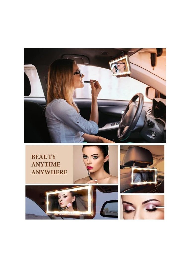 Golden - Car Visor Vanity Mirror With Led Lights, Car Mirror Light Rechargeable Makeup Mirror With 3 Light Modes, Car Visor Mirror, Car Vanity Mirror For Car Truck SUV, White - Image 1