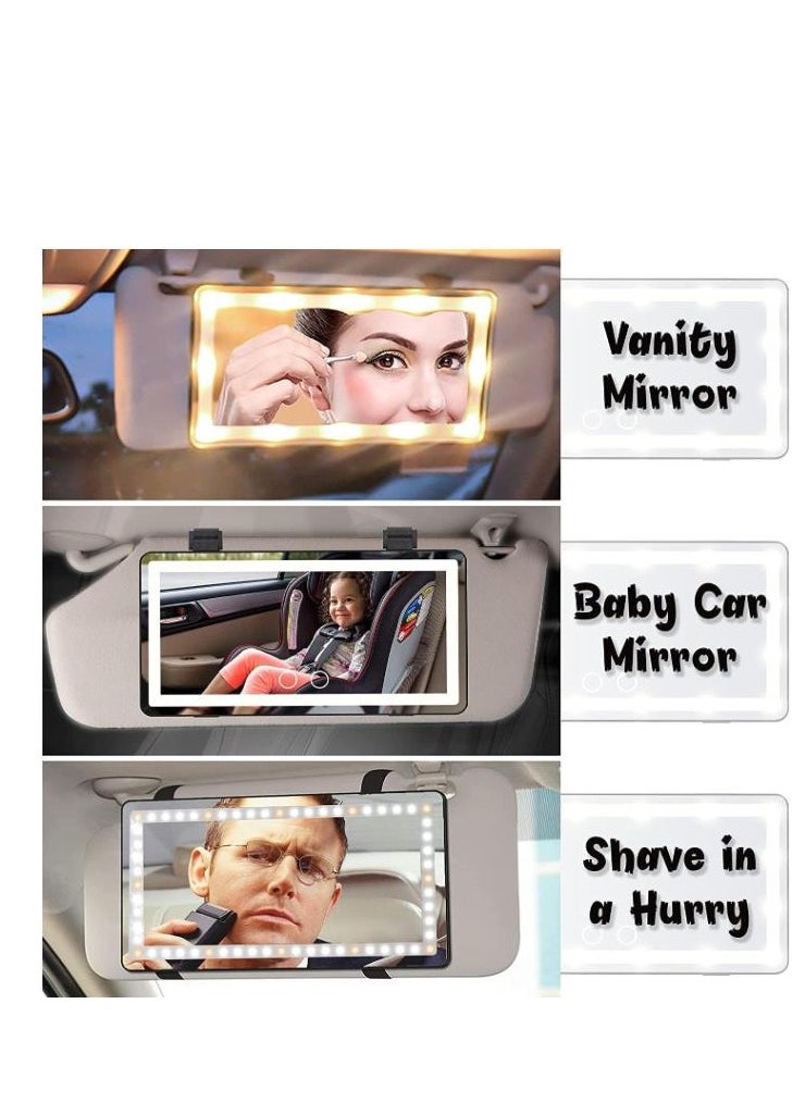 Golden - Car Visor Vanity Mirror With Led Lights, Car Mirror Light Rechargeable Makeup Mirror With 3 Light Modes, Car Visor Mirror, Car Vanity Mirror For Car Truck SUV, White - Image 1