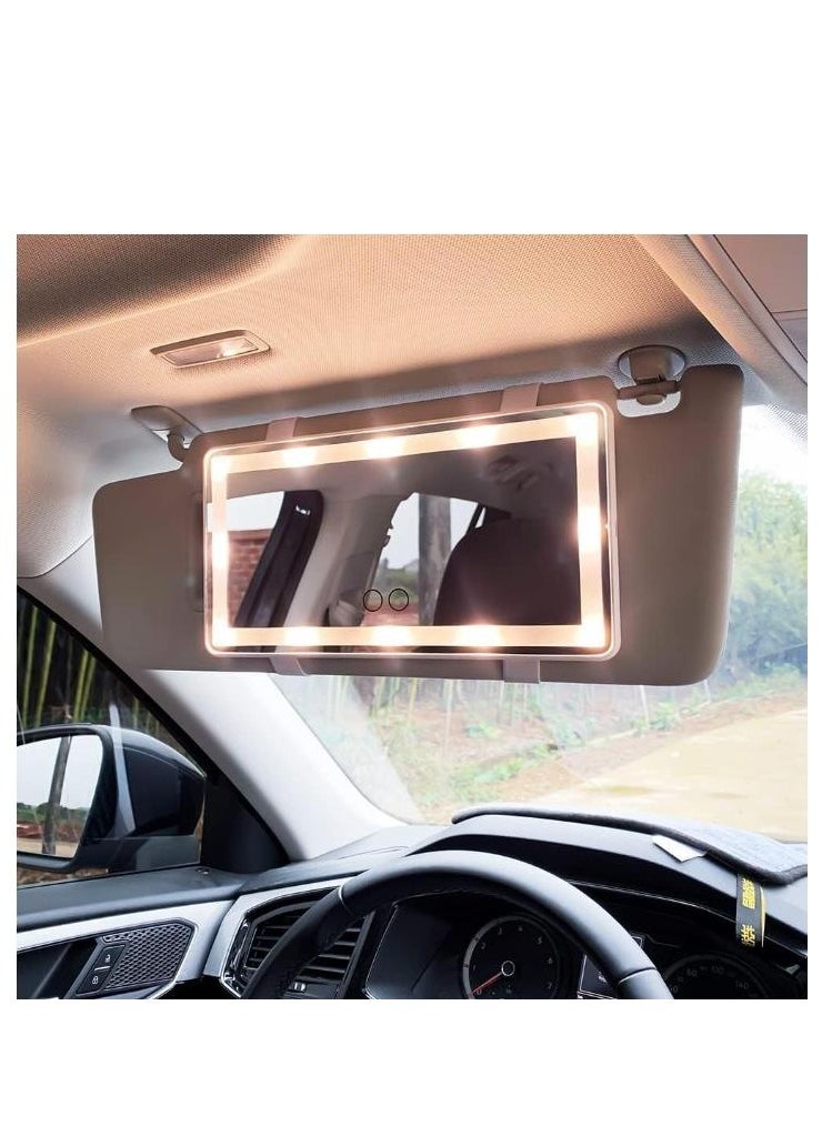Golden - Car Visor Vanity Mirror With Led Lights, Car Mirror Light Rechargeable Makeup Mirror With 3 Light Modes, Car Visor Mirror, Car Vanity Mirror For Car Truck SUV, White - Image 1