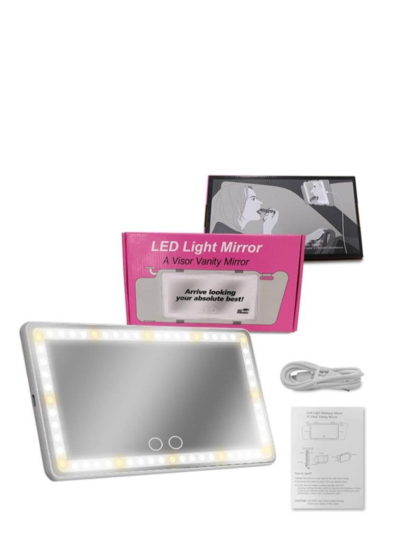 Golden - Car Visor Vanity Mirror With Led Lights, Car Mirror Light Rechargeable Makeup Mirror With 3 Light Modes, Car Visor Mirror, Car Vanity Mirror For Car Truck SUV, White - Image 1