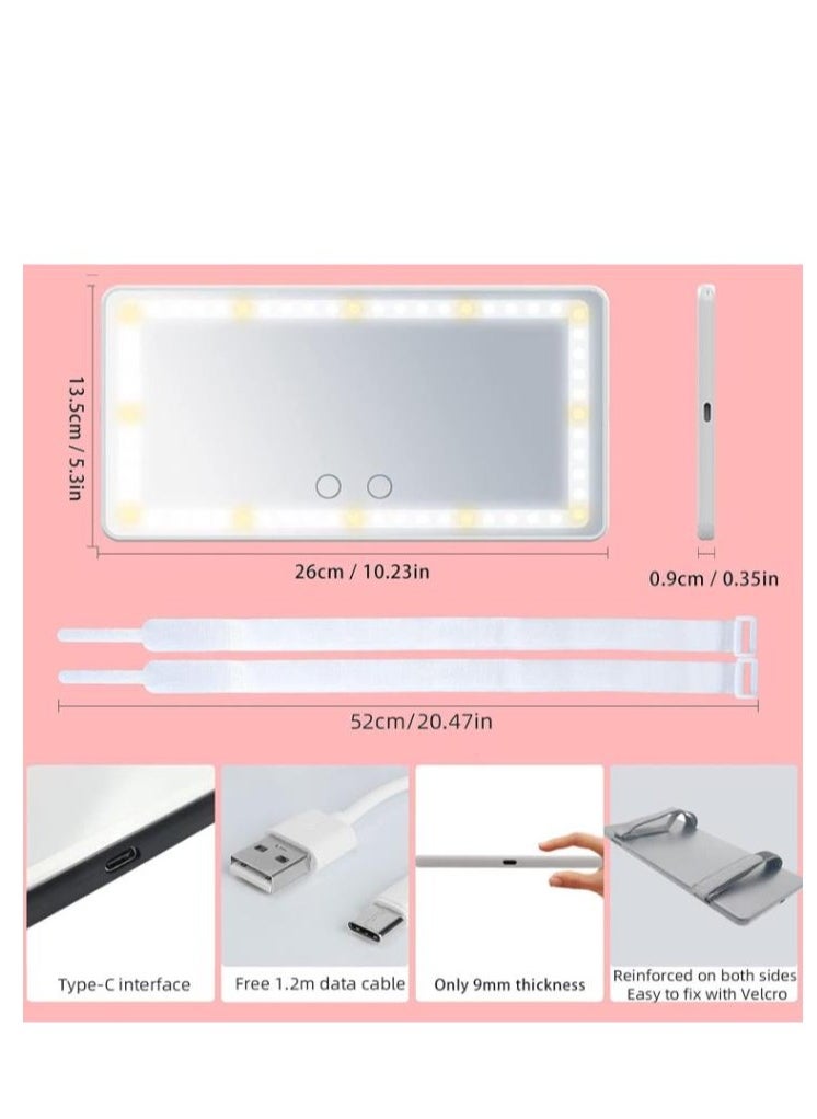 Golden - Car Visor Vanity Mirror With Led Lights, Car Mirror Light Rechargeable Makeup Mirror With 3 Light Modes, Car Visor Mirror, Car Vanity Mirror For Car Truck SUV, White - Image 1