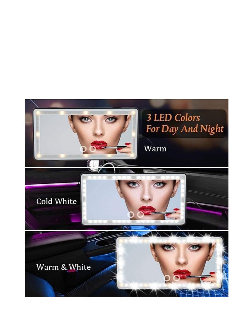 Golden - Car Visor Vanity Mirror With Led Lights, Car Mirror Light Rechargeable Makeup Mirror With 3 Light Modes, Car Visor Mirror, Car Vanity Mirror For Car Truck SUV, White - Image 1