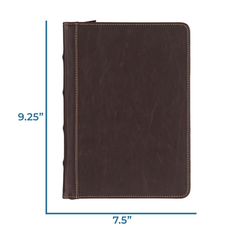 Samsill Vintage Leather Mini 3 Ring Zipper Binder, 1 Inch Round Ring Capacity (Holds 200 Sheets), 5.5 x 8.5 Inch Documents, Notebook Organizer, Planner, Brown with Contrast Stitching - Image 2