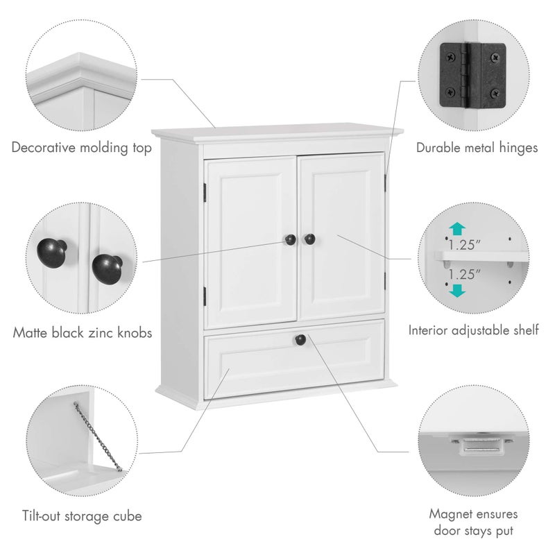 Spirich Bathroom Cabinet Wall Mounted, Small Bathroom Wall Cabinet Over Toilet, Medicine Cabinet Organizer with Doors and Adjustable Shelf, White - Image 4