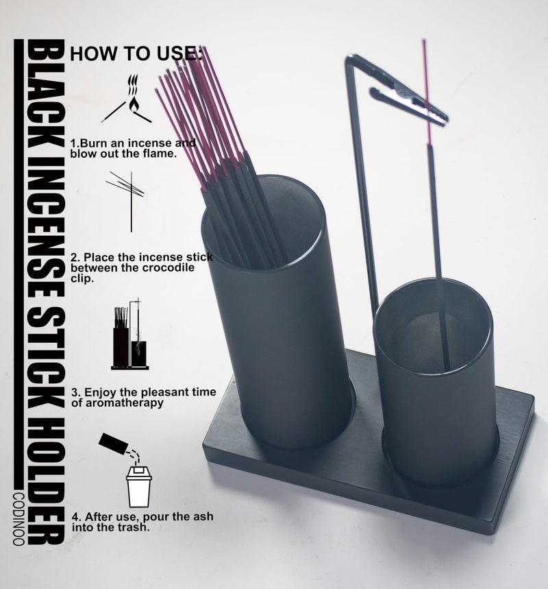 CODINOO 2 in 1 Incense Burner Holder for Sticks,Glass Incense Holder with Storage,Upside Down Incense Holder for Sticks with Glass Ash Catcher for Meditation Yoga Spa Room Home Decor[Full Black] - Image 3