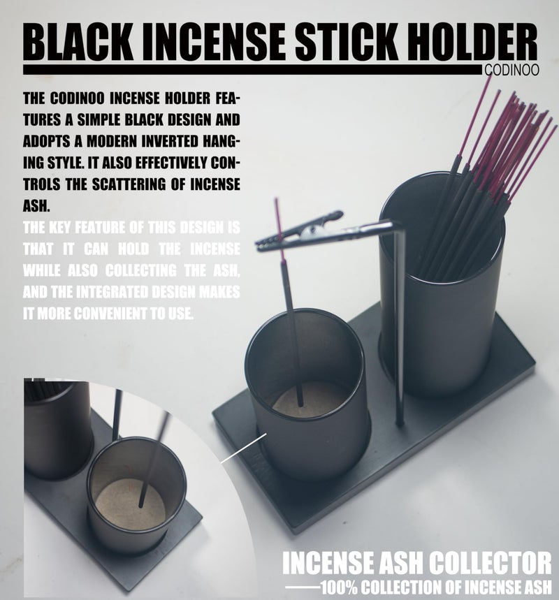 CODINOO 2 in 1 Incense Burner Holder for Sticks,Glass Incense Holder with Storage,Upside Down Incense Holder for Sticks with Glass Ash Catcher for Meditation Yoga Spa Room Home Decor[Full Black] - Image 4