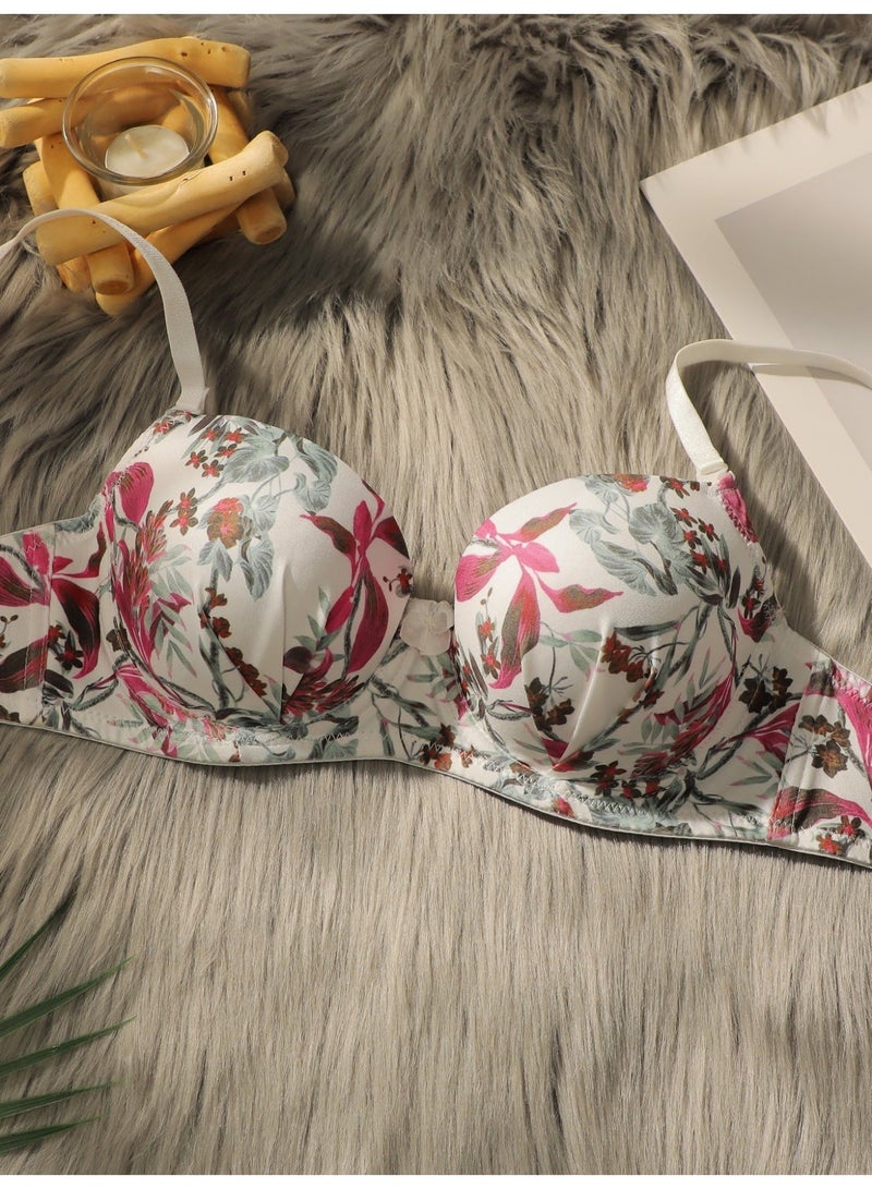 Women's Floral Print Side Support Push-Up Bra and Panties Set - Image 5