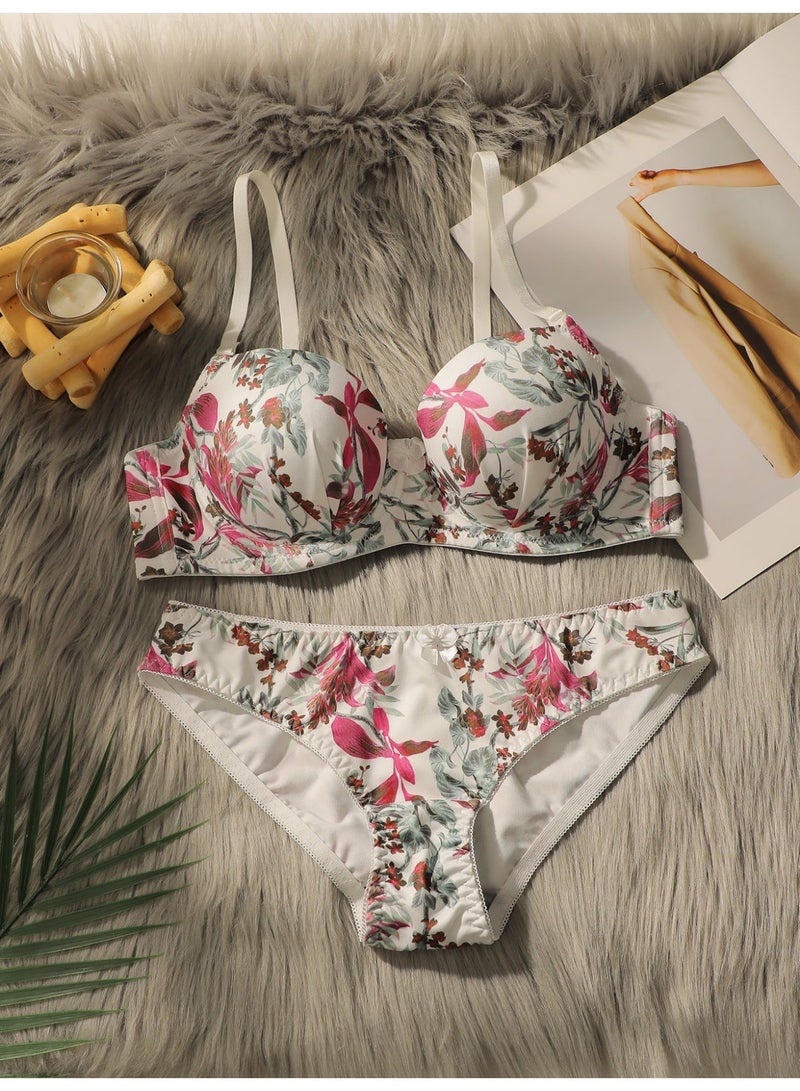 Women's Floral Print Side Support Push-Up Bra and Panties Set - Image 4