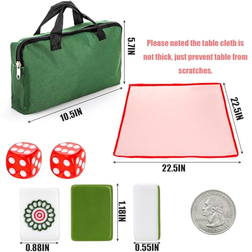 Cedilis Chinese Mahjong Set 146 Small Melamine Tiles118 Green with Portable Travel Handbag Playing Mat and 2 Dice for Family Gathering - Image 5