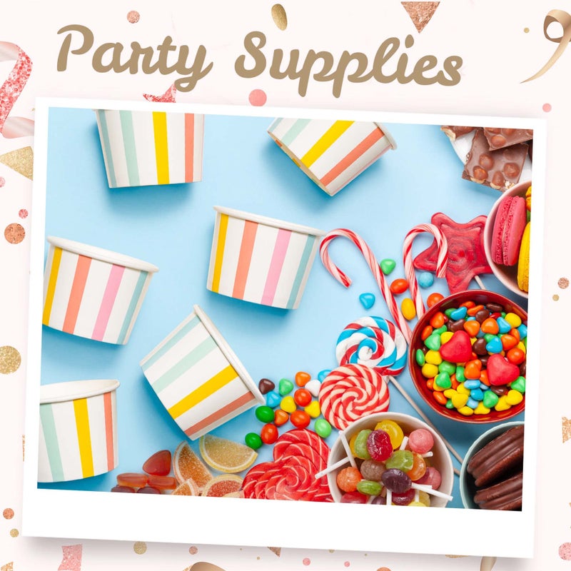MATICAN Paper Ice Cream Cups, 50-Count 5.5-Oz Disposable Dessert, Snack Bowls for Hot or Cold Food, 5.5-Ounce Party Supplies Treat Cups for Sundae, Frozen Yogurt, Soup, Pastel Stripes - Image 2